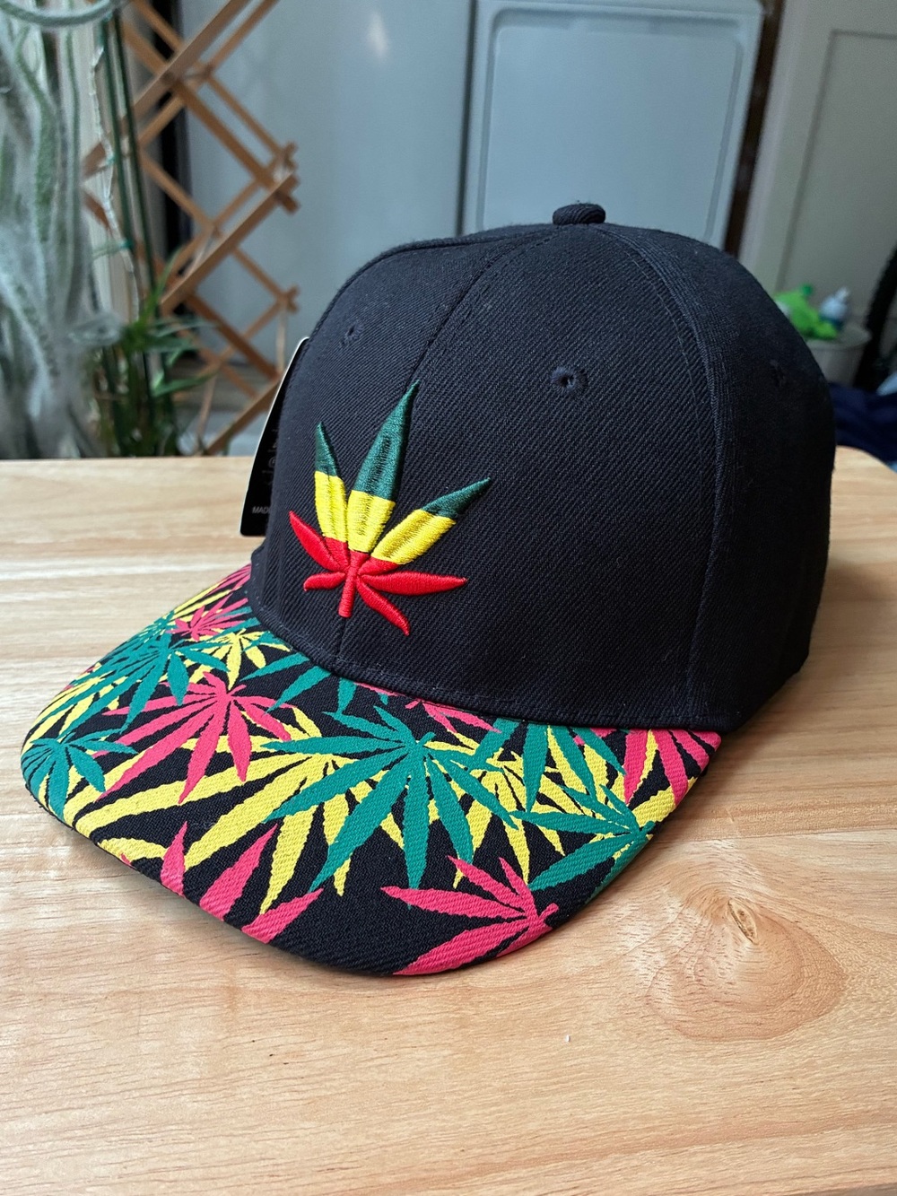 KG Rasta Leaf Snapback Hat Black 420  Flat Brim Cap
